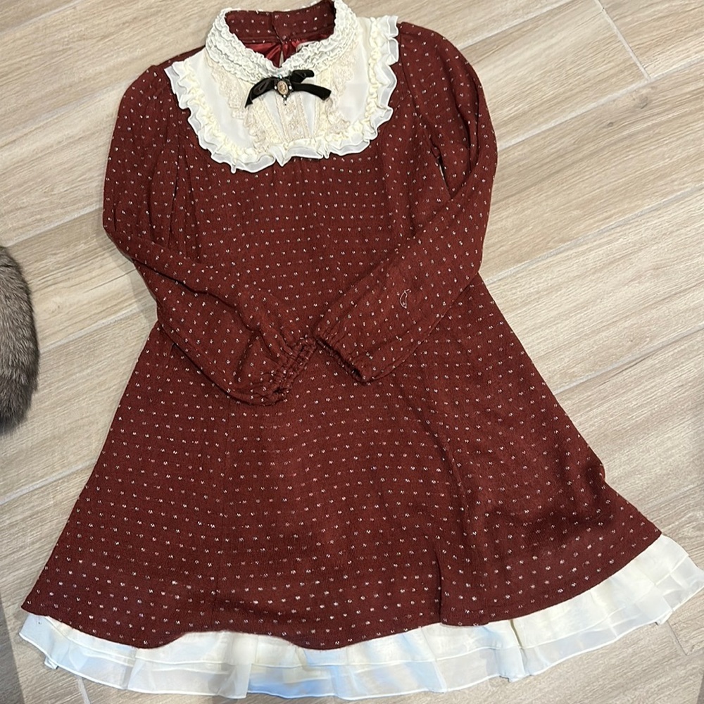 Axes Femme Lolita Harajuku Japan dress with lace bow details Asian M or US Small - Picture 7 of 11